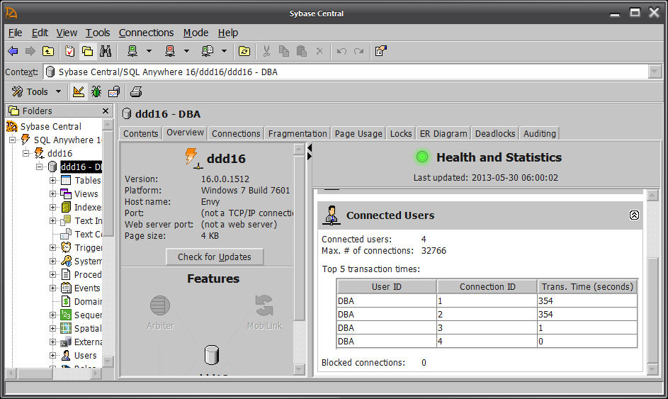 Screenshot van Sybase software.